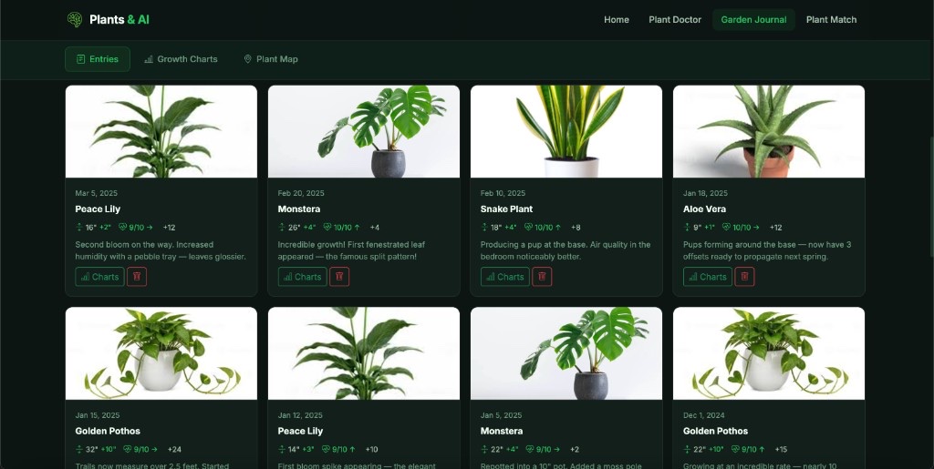 The Plant Doctor & Garden site that Conjure built, with AI plant diagnosis and care tracking.