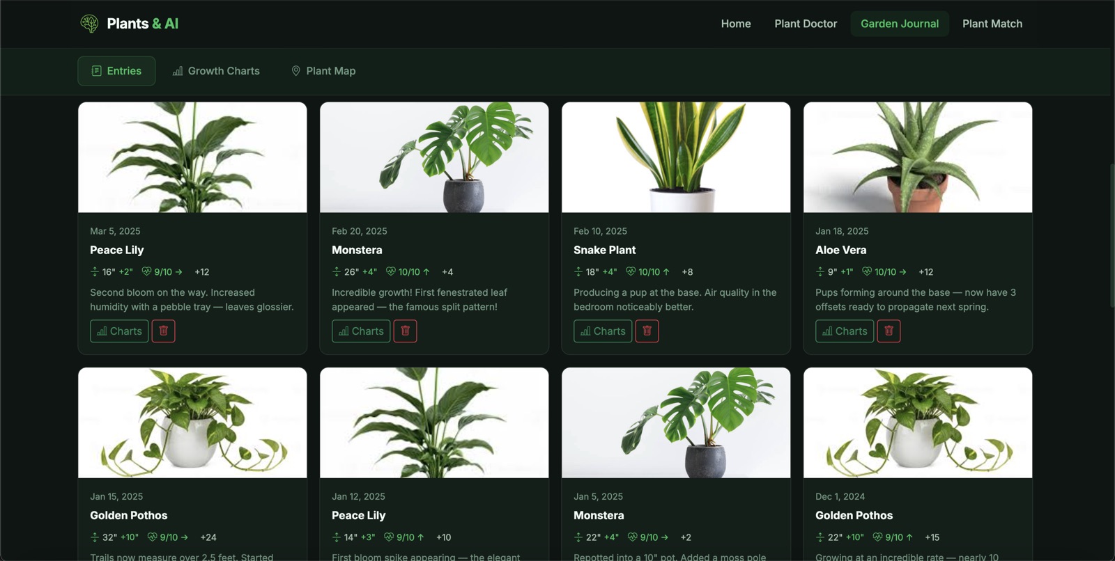 AI-generated care guide for a Pothos plant with light, watering and temperature tips.