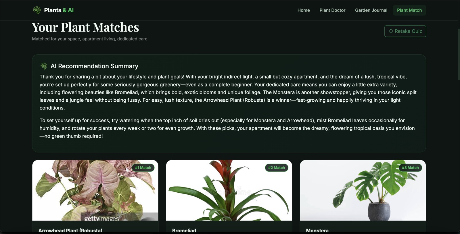 Personalized plant-match quiz asking about your type of space.